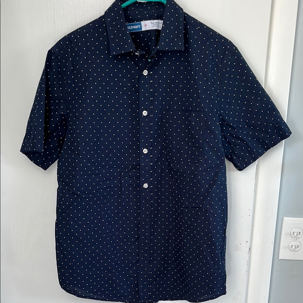 Men's Navy Polka Dot Shirt - Picture 3 of 4
